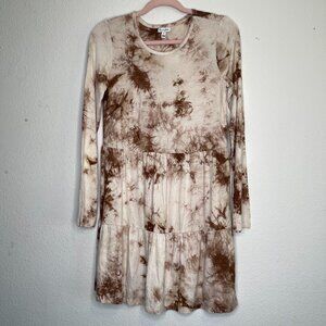 love,fire tie dye tiered long sleeve dress S